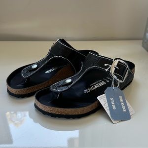 BIRKENSTOCK + STAUD GIZEH SANDAL BLACK CROC EMBOSSED — NWT